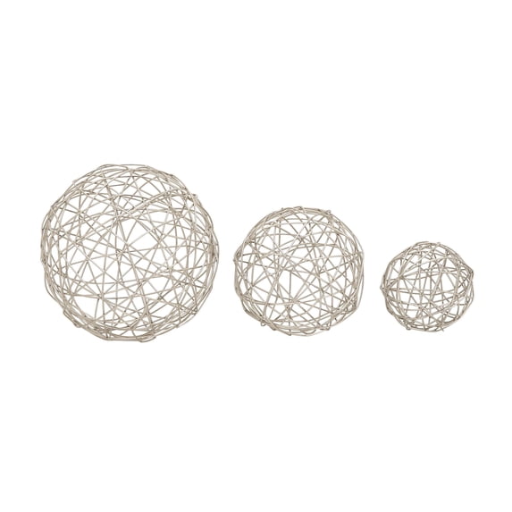 8", 6", 4"D Silver Metal Wire Orb Geometric Sculpture, by DecMode (3 Count)