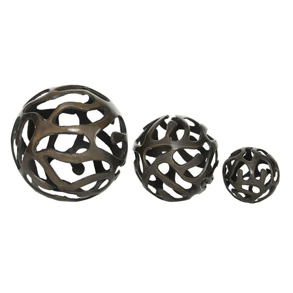 8", 6", 4"W Brass Aluminum Metal Geometric Sculpture, by DecMode (3 Count)