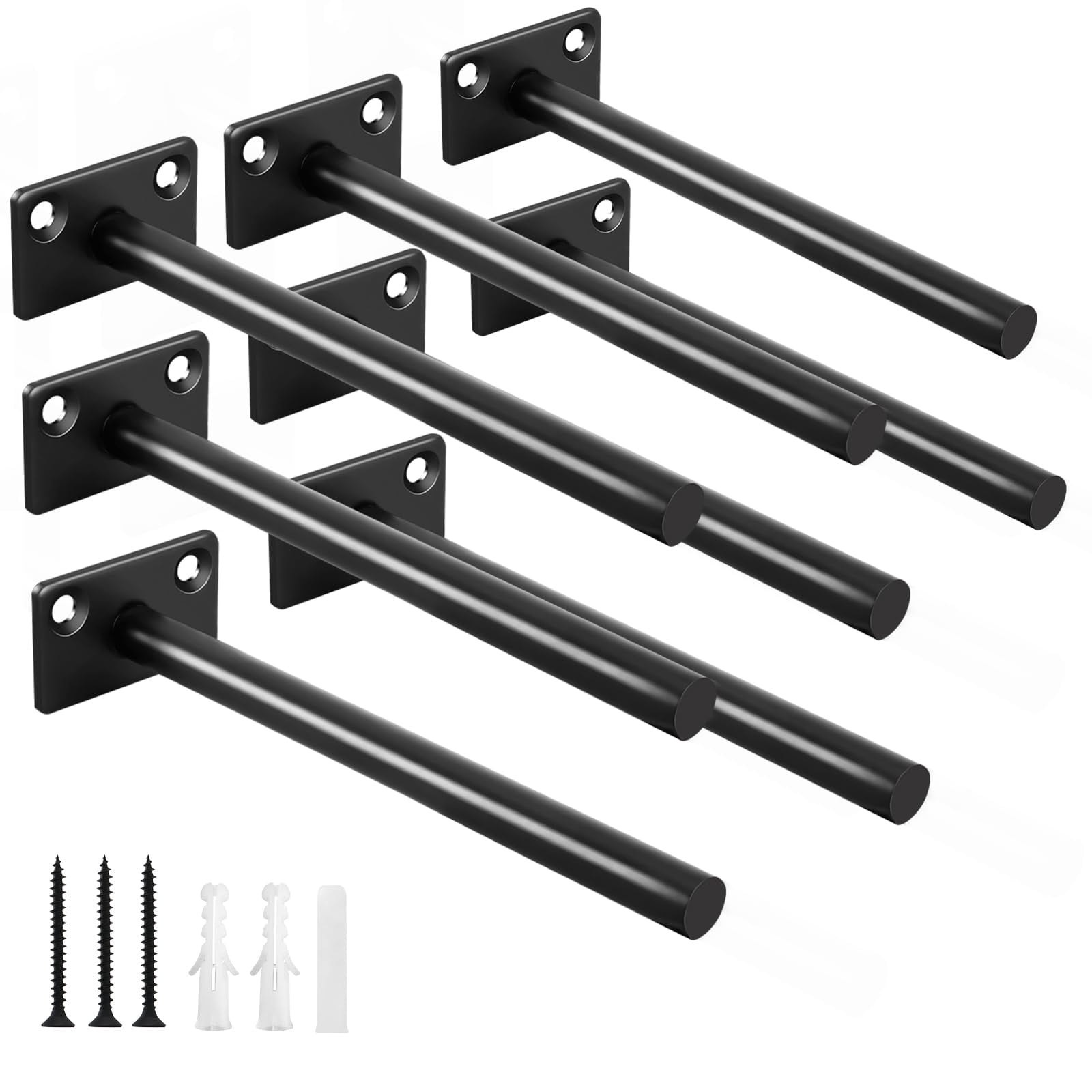 8 6" Black Solid Steel Floating Shelf Bracket Blind Supports - Brackets For Wood Shelves Concealed Support Screws And Wall Plugs Included