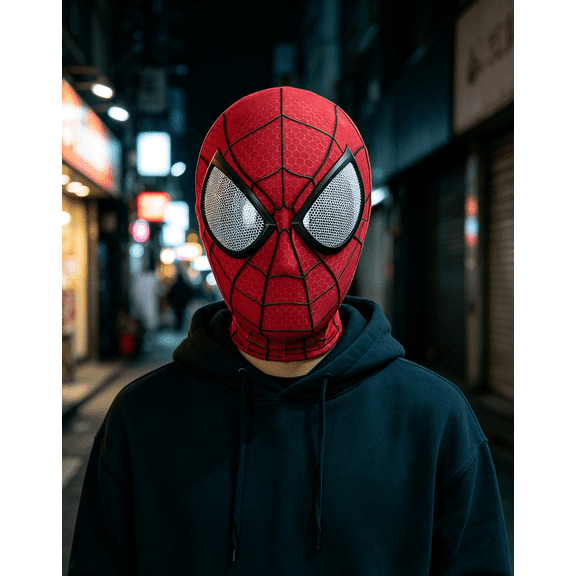 8.6" Full Head Halloween Hero Mask with Web Detail and Eye Cutouts, Breathable Elastic Fabric Hero Head Cover Role Play Cosplay Prop, Realistic Halloween Costume Mask for Teen & Adults