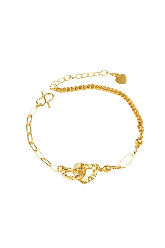 8.6 Inch Heart Link Bracelet Women Metal Chain Bracelet Love Heart Charm - 2 Heart Bracelet Adjustable Love Heart Chain for Women - For Daily Wear & Romantic Gift Giving