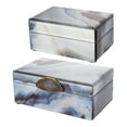 thumbnail image 1 of 8, 6 Inch Modern Jewelry Box, Blue Silver Marble Effect, Glass and Stone- Saltoro Sherpi, 1 of 5