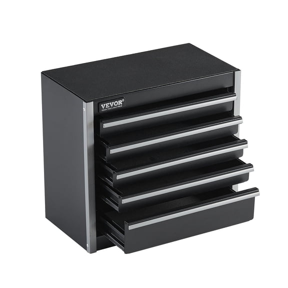 8.6 Inch Portable Metal Tool Box with 5 Drawers Heavy Duty Steel Tool Chest EVA Liners PP Feet Pads Ball Bearing Opening Powder Coated Finish Black