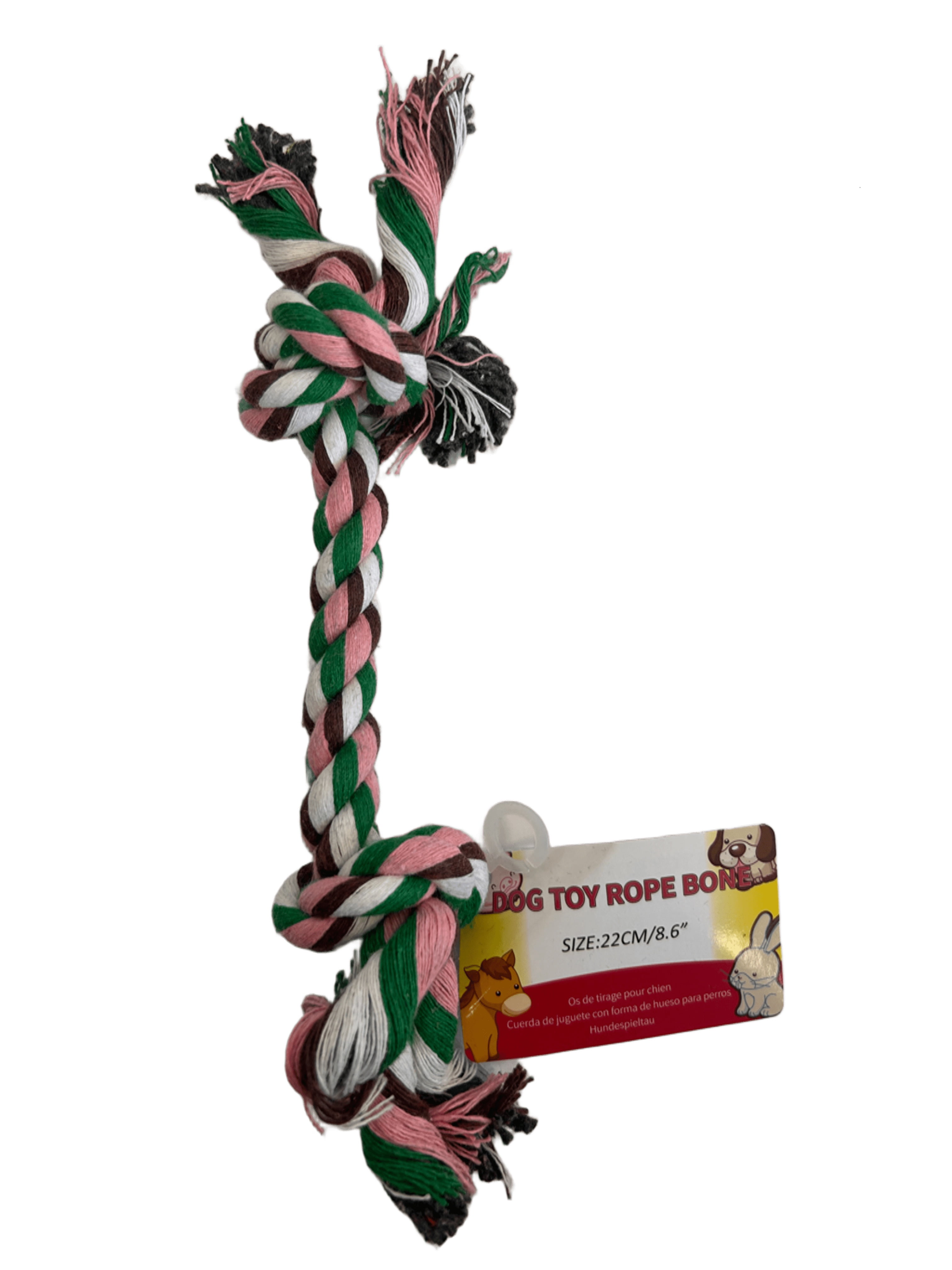 8.6 in Knotted Dog Rope Toy, Durable Cotton Rope Bone for Chewing and Play, Assorted Colors, Fun and Engaging for Dogs, Great for Tugging, Fetching and Promoting Dental Health, Pink