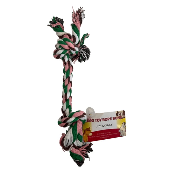 8.6 in Knotted Dog Rope Toy, Durable Cotton Rope Bone for Chewing and Play, Assorted Colors, Fun and Engaging for Dogs, Great for Tugging, Fetching and Promoting Dental Health, Pink