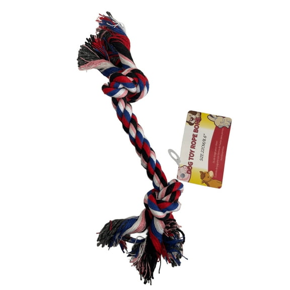 8.6 in Knotted Dog Rope Toy, Durable Cotton Rope Bone for Chewing and Play, Assorted Colors, Fun and Engaging for Dogs, Great for Tugging, Fetching and Promoting Dental Health, Red