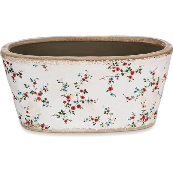 8.6" Large Vintage Ceramic Planter Ice Cracked Farmhouse Rectangle Pots with Drainage Hole Pots for Indoor Outdoor Plants Home Kitchen Windowsill Office Shelf Rustic Decor Gift(Wildflower)