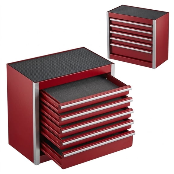 8.6" Mini Metal Tool Box with 5 Drawers, Heavy Duty Steel Portable Tool Chest, Red