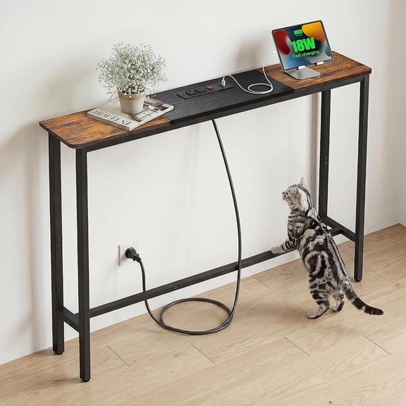 8.6" Narrow Console Table Behind Couch, 39.7" L x 32.3" H, Slim Sofa Table with Station for Small Spaces, Skinny Entryway & Hallway Table, Easy Assembly