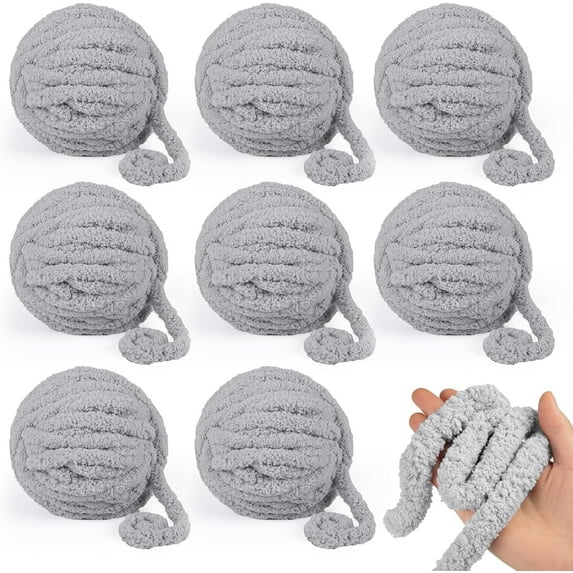 8/6 Packs Jumbo Chunky Chenille Yarn - 2040g(72oz)245 Yards (224m) Bulky Yarn - Chunky Yarn for Hand Knitting Blanket,Cushions, Pet Bed - Soft and Durable(Light Grey)