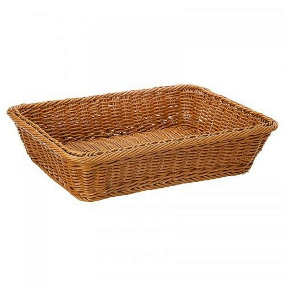 8.6" Poly-Wicker Bread Basket, Long Woven Tabletop Food Fruit Vegetables Serving Basket, Restaurant Serving, Honey Brown