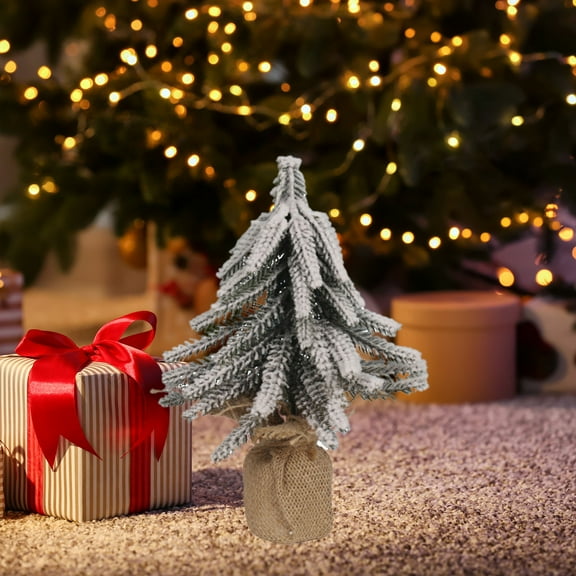 8.6" Snowflake Mini Christmas Tree - Feather-Light PE Snow Flocked Desktop Decor w/Metal Stand, Crush-Resistant for Countertop/Reception/Boutique Displays White