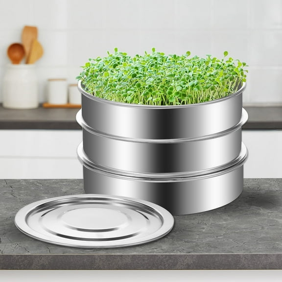 8.6" Stackable Stainless Steel Seed Sprouting Kit 3-Tier Mesh Sprouting Trays Seed Sprout Grower with Lid Base Microgreens Propagator for Beans Peas Broccoli Wheat Grass