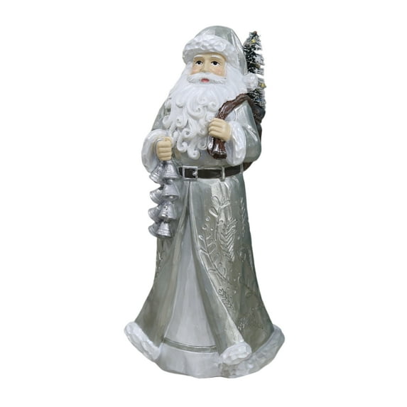 8.6" Vintage Luxury Santa Claus Figurine, Christmas Santa Statue Holding Bell and Tree, Retro Holiday Resin Santa Decor for Tabletop, Mantle, Home Winter Display, Festive Xmas Decoration Ornament