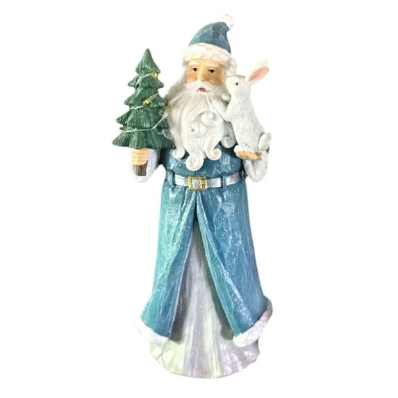 8.6" Vintage Luxury Santa Claus Figurine, Christmas Santa Statue Holding Bell and Tree, Retro Holiday Resin Santa Decor for Tabletop, Mantle, Home Winter Display, Festive Xmas Decoration Ornament