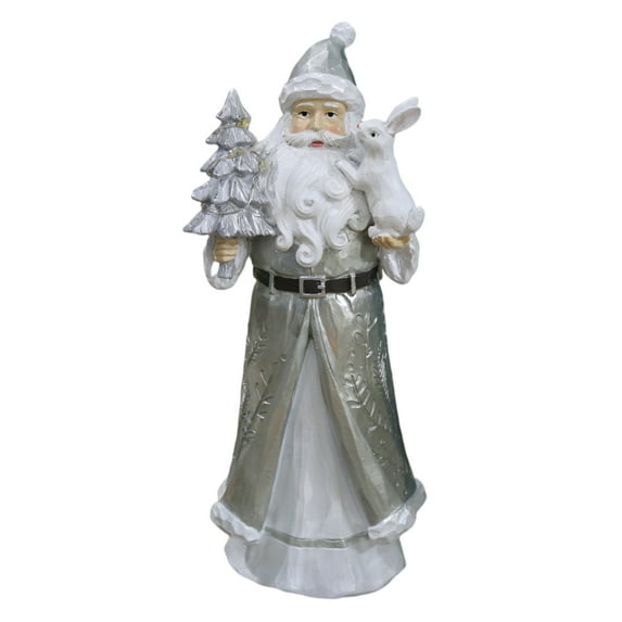 8.6" Vintage Luxury Santa Claus Figurine, Christmas Santa Statue Holding Bell and Tree, Retro Holiday Resin Santa Decor for Tabletop, Mantle, Home Winter Display, Festive Xmas Decoration Ornament