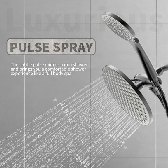 8.6 inch High Pressure 3-Way Shower Heads Combo, Pulsating Rainfall Shower Head, 6-Settings Dual Shower Head with Handheld Hose 6ft Black