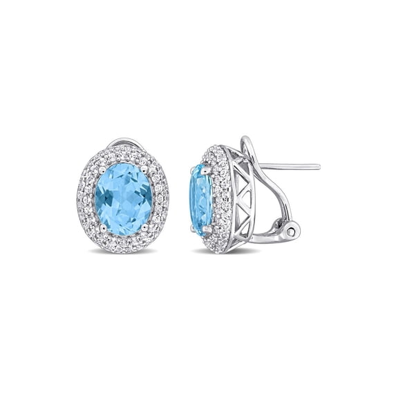 8.64 Carat (Ctw) Blue and White Topaz Halo Button Earrings in Sterling Silver