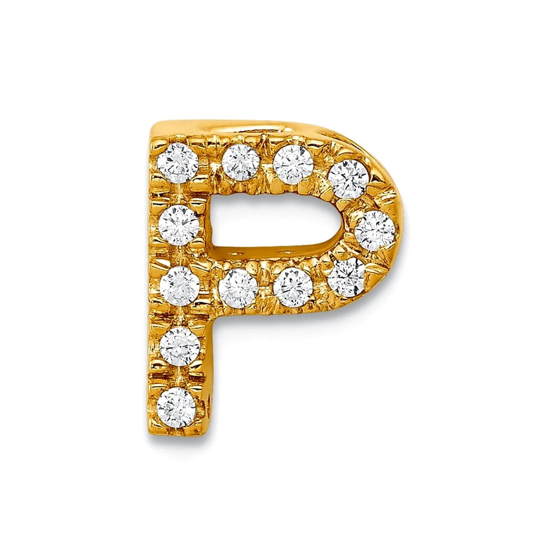 8.64mm 10k Solid Yellow Gold Diamond Letter P Initial Charm Pendant ...
