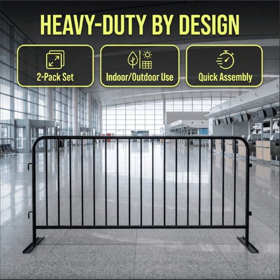 8.66 FT Crowd Control Barriers, 2 Pack Interlocking Metal Barricades, Black Steel Event Fencing for Concerts Park Public Events