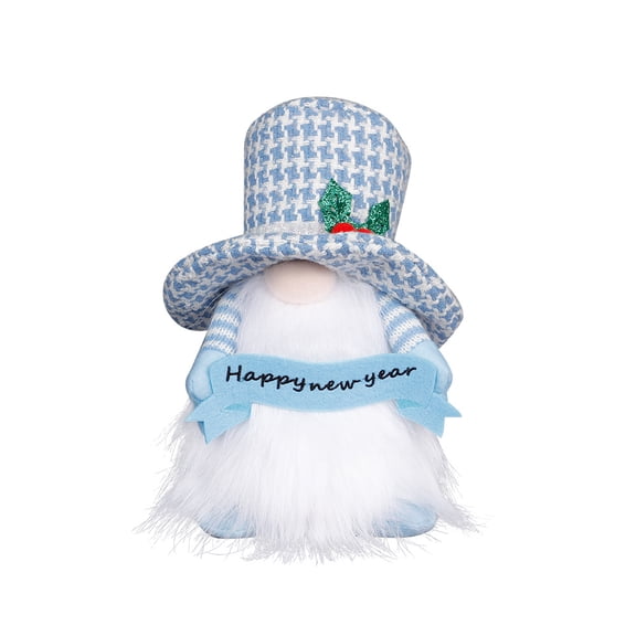 8.66" Happy New Year Christmas Decoration Ornaments with LED Light Tomtes Dwarfs Figures Holiday Decor, Gnome Dolls with Houndstooth Hat Scandinavian Swedish Tomtes Dwarfs Christmas Decoration Gifts