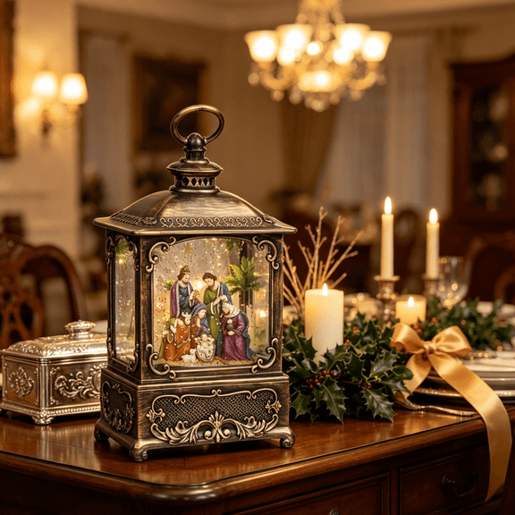 8.66 Inch Christmas Snow Globe Lantern Music Box with LED Light Up Gifts for Kids Girls Women Home Decoration