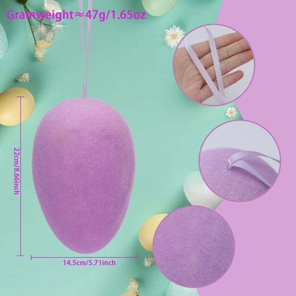 8.66 Inch Easter Hanging Flocking Egg, Easter Flocking Eggs Decorations Large Plush Easter Eggs Ornaments for Holiday Party Birthday Home Garden Decoration(Purple)