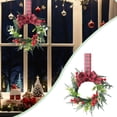 thumbnail image 1 of 8.66 Inch Mini Norfolk Pine Christmas Wreath, Artificial Green Wreath with Red Berries & Ribbon Bow, Farmhouse Hanging Ornament for Cabinet, Window, Front Door Indoor Holiday Decor, 1 of 6