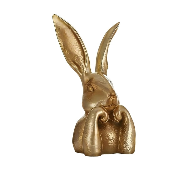 8.66" Premium Large Easter Gold Resin Bunny Table Decor, Easter Thinking Bunny Figurine for Home Table Centerpieces Golden Cute Rabbit Statue for Spring Living Room Shelf Mantel Decorations(#B)