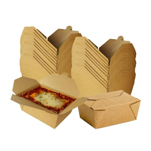 8.66" x 6.1" x 3.46" Kraft PE-Lined Folded #4 Take-Out Container - 160/cs