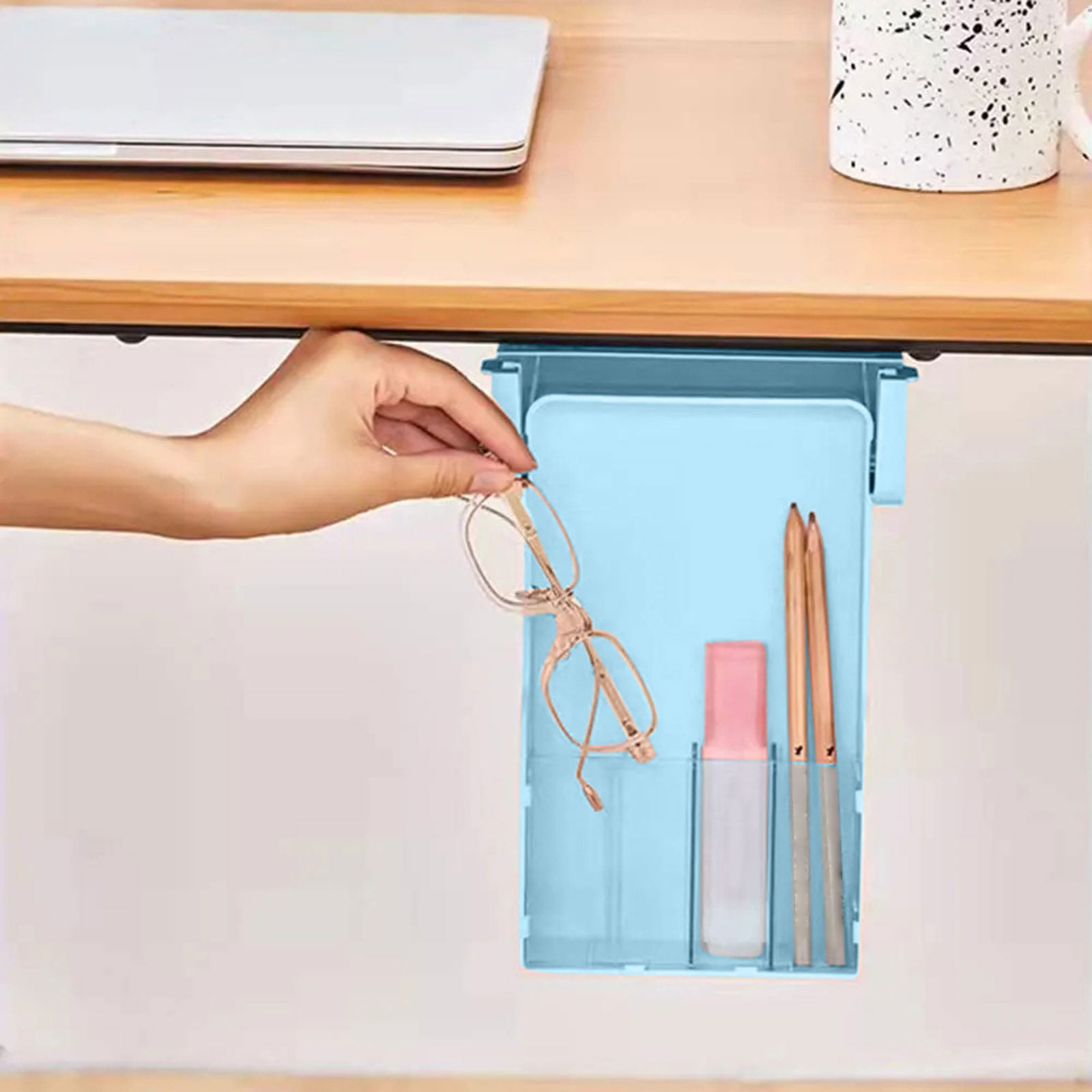 8.66''x6.02'' Under Desk Drawer SelfAdhesive Hidden Desktop Organizer