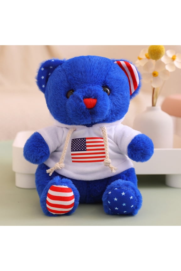 8.66in American Flag Stuffed Bear Plush Toy - Soft Stuffed Animal with Red Hoodie & Patriotic Design - Ideal for Kids,Gifts,and Decor