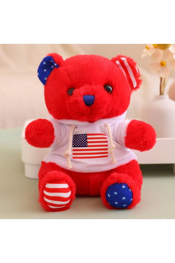 ‌8.66in American Flag Stuffed Bear Plush Toy - Soft Stuffed Animal with Red Hoodie & Patriotic Design - Ideal for Kids,Gifts,and Decor‌