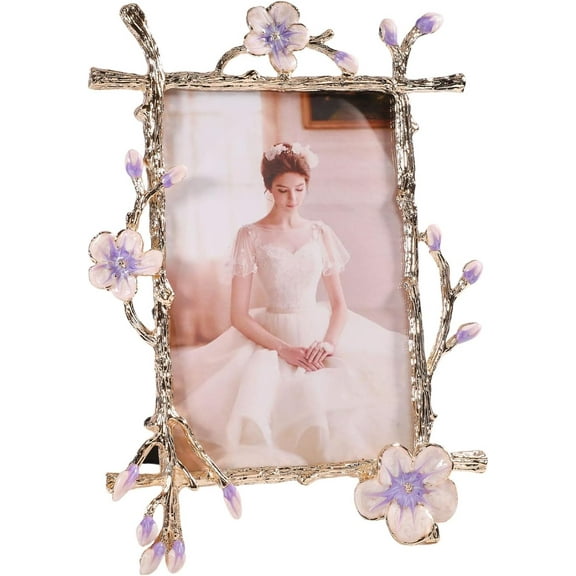 8.66x6.3 inch Golden Branches Textured Picture Frame Vintage Metal Flower Picture Photo Frames Retro Tabletop and Wall Hanging Home Decor for Commemorate Wedding Graduation