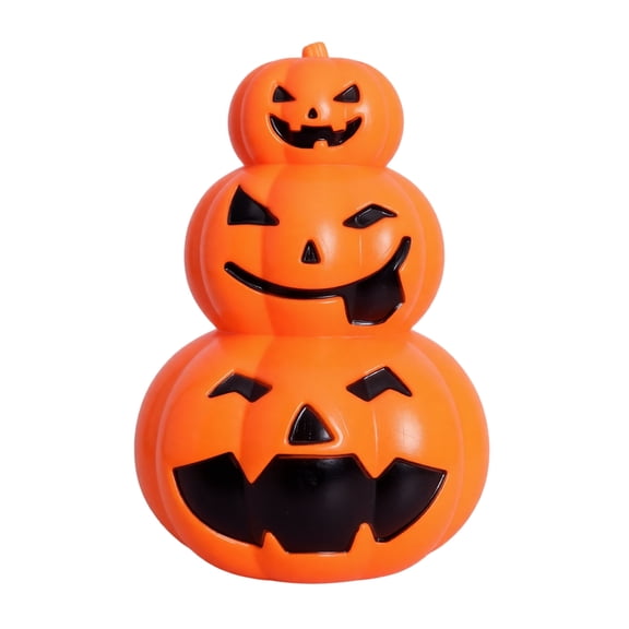 8.67 Inch Stacked Jack O Lantern Halloween Decoration Light Up, 3-Tier Pumpkin LED Tabletop Ornament Spooky Holiday Home Room Decor Centerpiece