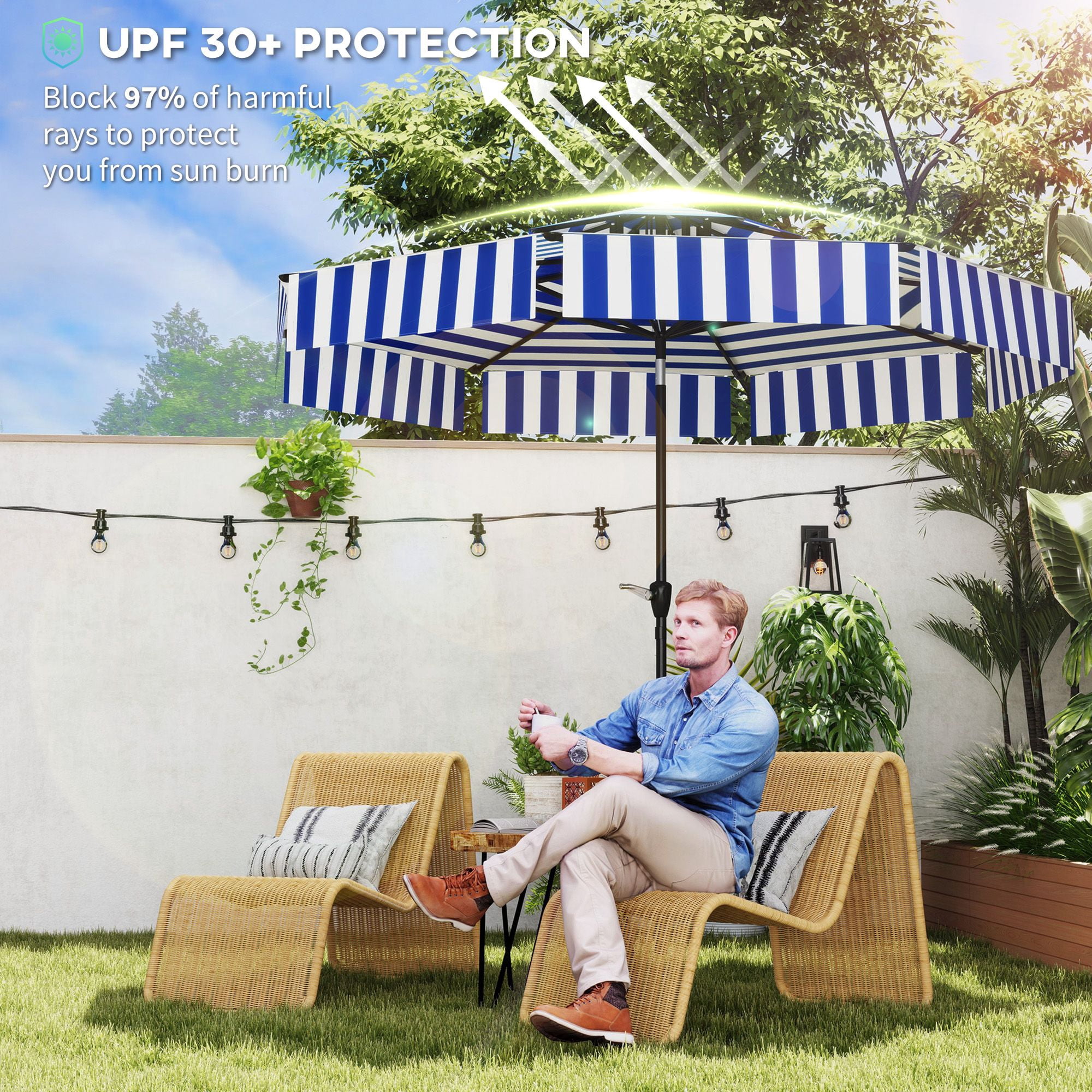 8.6FT Patio Umbrella, UPF 30+ Outdoor Umbrella, 2-Tier Vented Patio ...