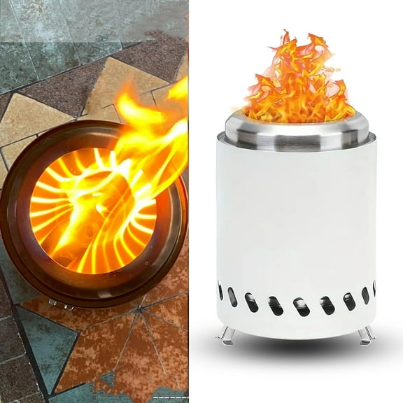 8*6In Small Tabletop Fire Pit, Portable Mini Smokeless Table Top Firepit, Low Smoke Camping Stove for Outdoor & Patio, Fueled by Pellets or Wood, with Travel Bag, Stainless Steel(White)