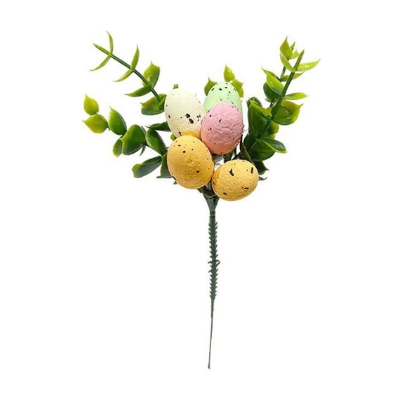 8.6inch Artificial Easter Stems with Easter Eggs and Leaves Spring Greenery Floral Picks Speckled Colorful Easter Egg Twig Branches for Home Vase Centerpiece Party Decor