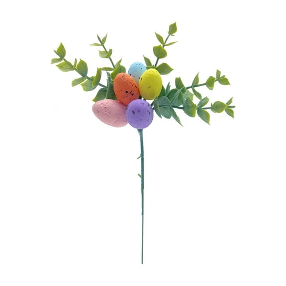 8.6inch Artificial Easter Stems with Easter Eggs and Leaves Spring Greenery Floral Picks Speckled Colorful Easter Egg Twig Branches for Home Vase Centerpiece Party Decor