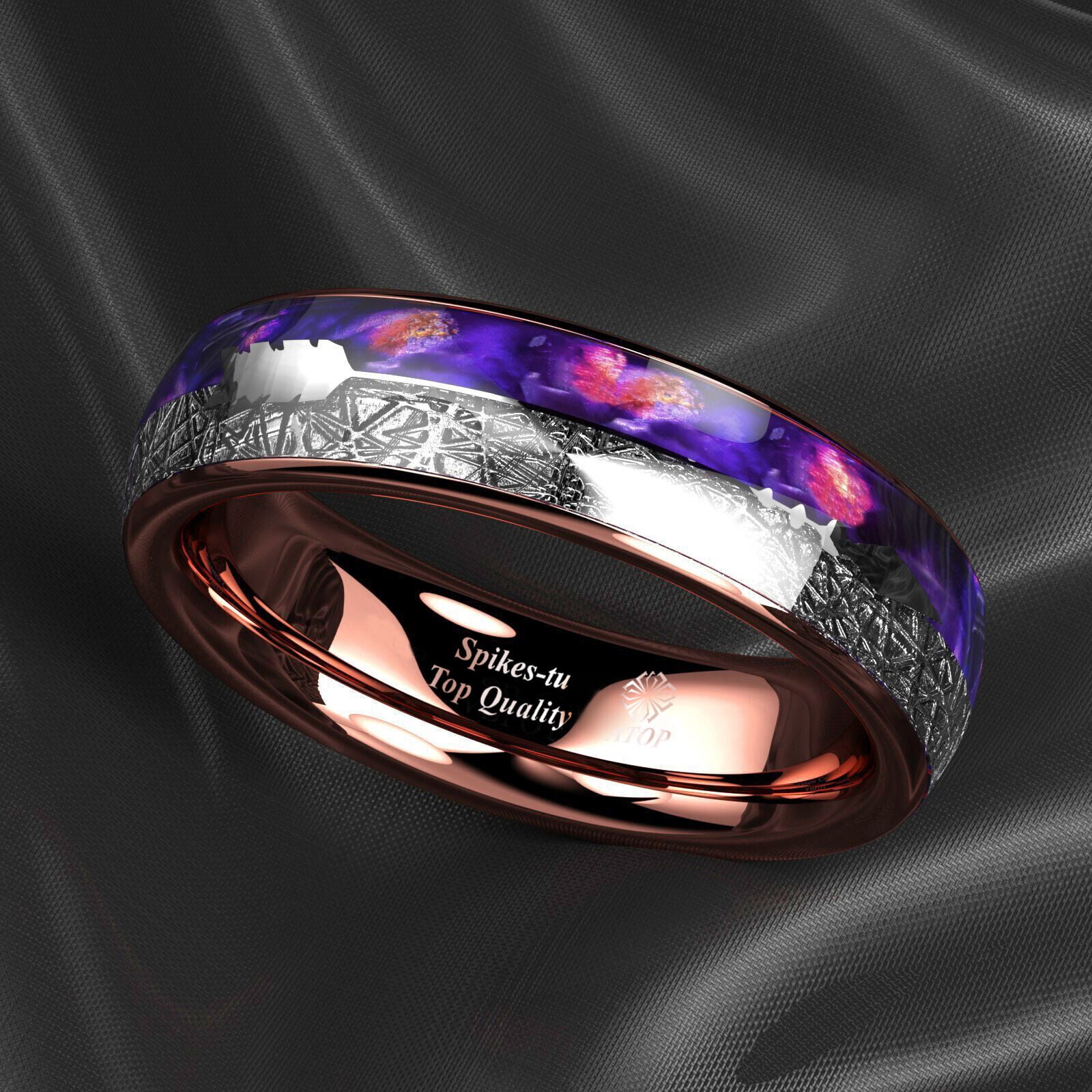 8/6mm Plated Metal Tungsten Ring Agate Meteorite Arrow Men Wedding Band