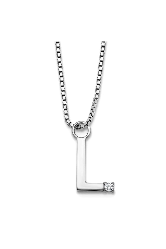 8.6mm Ss Rhodium Plated White Ice .03 Diamond Letter Name Personalized Monogram Initial L With 2 Inch Extension Necklace