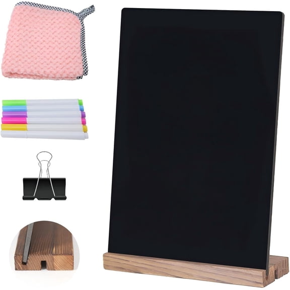 8.6x11.7 Chalkboard Signs with Base for Tabletop Decor Double Sided, Mini Chalkboard for Restaurant Food Menu, Message Board, Wedding Party (1 Pack, L/T 2-Slot)
