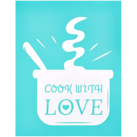 8.6x11 Inch Cooking Theme Silk Screen Stencil “Cook with Love” Self-Adhesive Silk Screen Printing Stencil Kitchen Sign Stencil Reusable Stencils for Painting on Wood Fabric T-Shirt