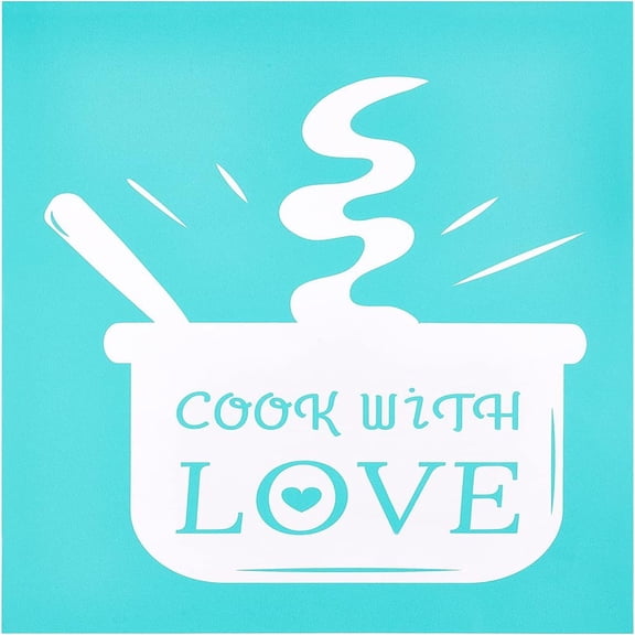 8.6x11 Inch Cooking Theme Silk Screen Stencil Cook with Love Self-Adhesive Silk Screen Printing Stencil Kitchen Sign Stencil Reusable Stencils