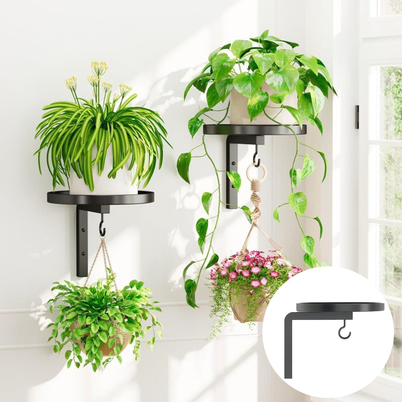 8.6x6.7 Inch 2-in-1 Wall Mounted Plant Stand, Space Saving Metal Rack ...