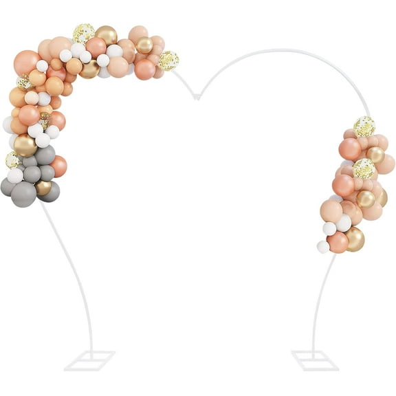 8.7 FT Large Size White Metal Circle Balloon Arch Decoration, Stable Heart Arch Metal Frame with Base Stand, for Wedding Ceremony Birthday Party Bridal Shower Anniversary Background Decoration