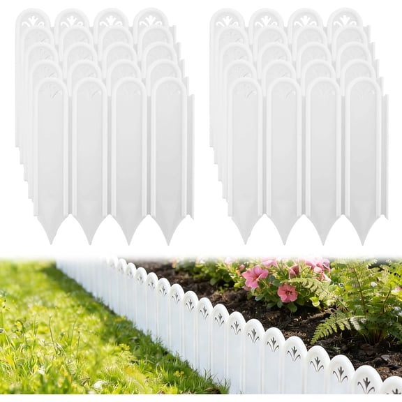 8.7'' H Connectable Garden Landscape Edging - 6.5ft Total Length No Need Digging Lawn Fence Border White Panels for Dividing Yard Flower Bed Areas