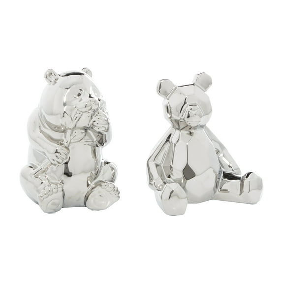 8", 7"H Silver Porcelain Handmade Bear Sculpture, by CosmoLiving by Cosmopolitan (2 Count)