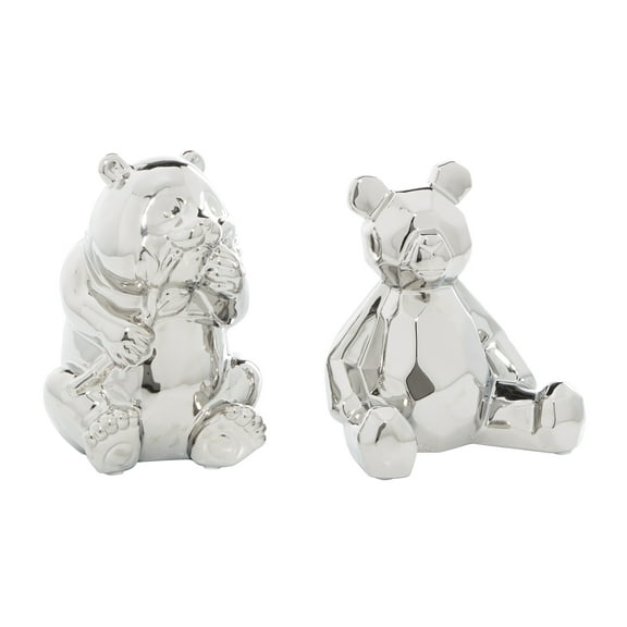 8", 7"H Silver Porcelain Handmade Bear Sculpture, by CosmoLiving by Cosmopolitan (2 Count)