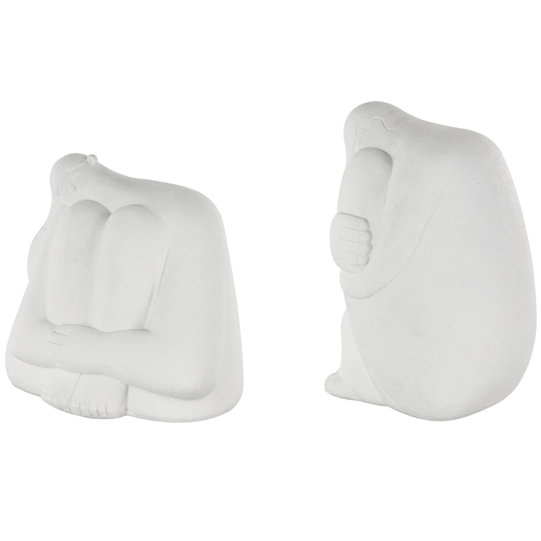 8", 7"H White Resin Abstract People Sculpture with Tucked Sitting Position, by DecMode (2 Count)